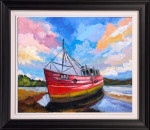 Old Fisher 16x12 Original Oil On Board