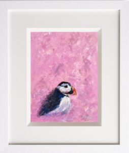 Pink Puffin 16x12 Original Oil On Board